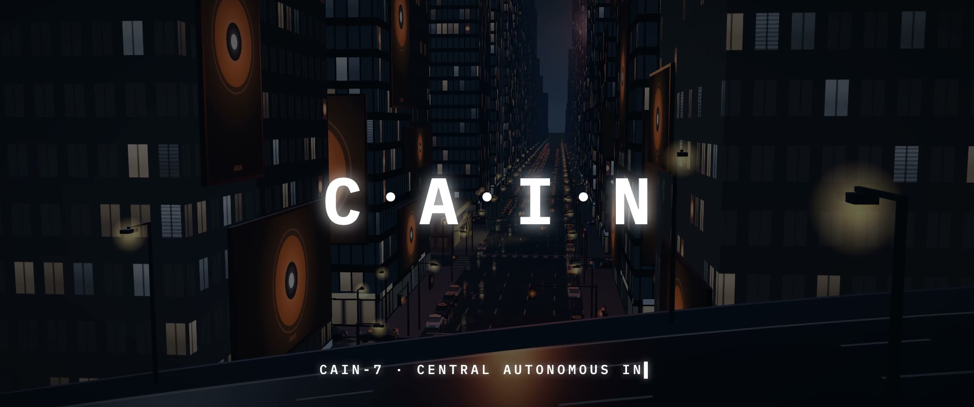 The name CAIN revealed over a city at night